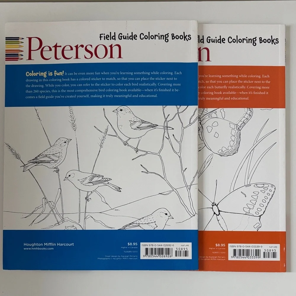 2 NEW Peterson Field Guide Coloring Books - Birds & Butterflies with stickers🦋